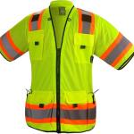 Gasoline Hi-Vis Sleeved Safety Vest For Men-Class 3 Heavy Woven Engineer Vest with Padded Neck to Support, surveyor vest