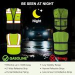 Class 2 High Visibility Reflective Safety Vests Women & Men With 5 Pockets And Zipper Front,Meets Ansi/Isea Standards